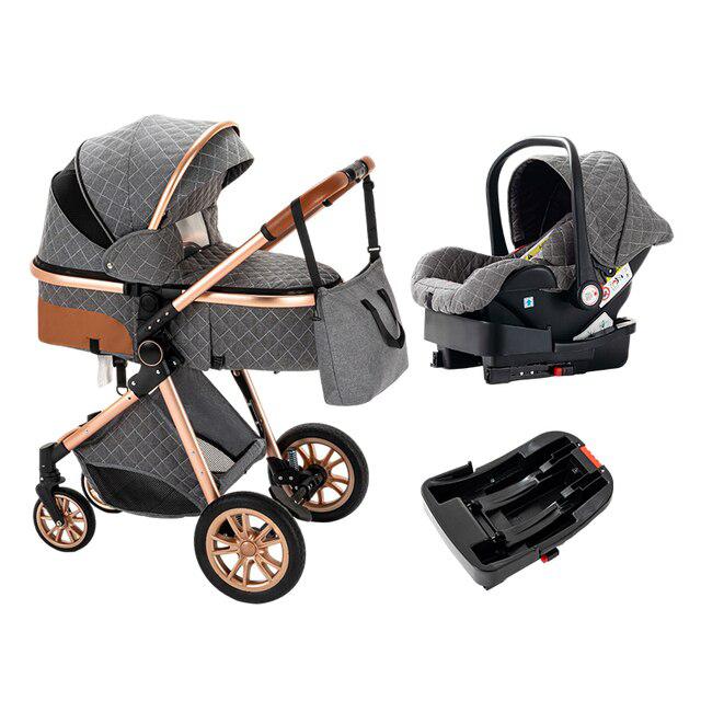 Carrinho de bebé Trio MelBaby Cinza com Base ISOFIX
