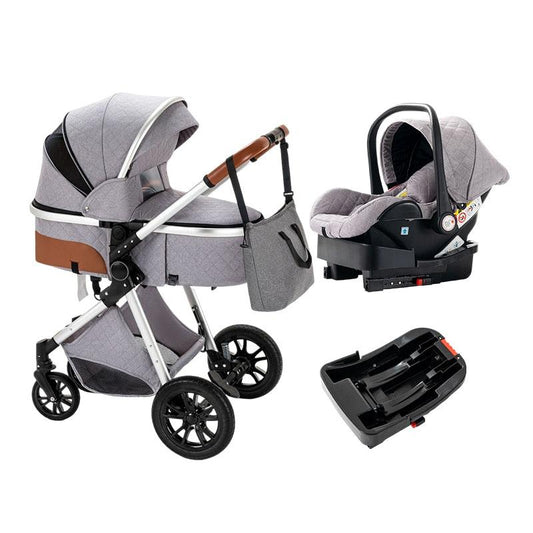 Carrinho de bebé Trio MelBaby Cinza prata com Base ISOFIX