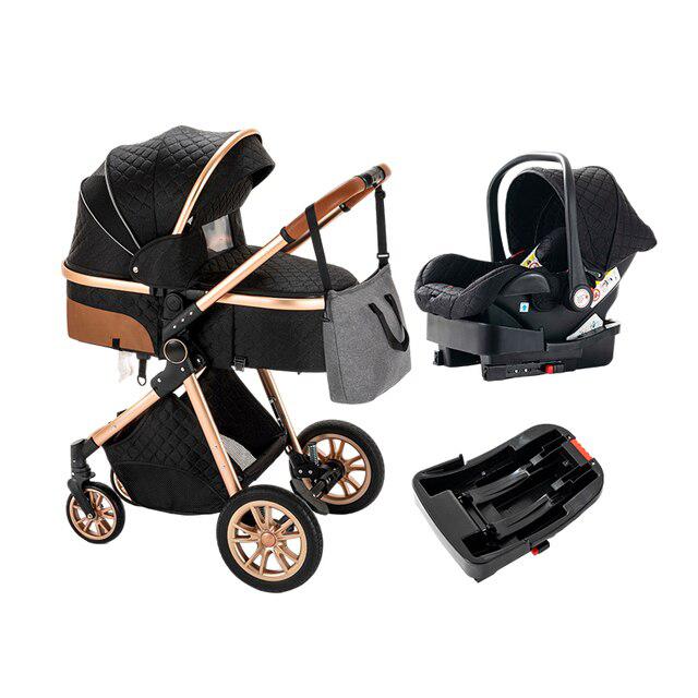 Carrinho de bebé Trio MelBaby Preto com Base ISOFIX