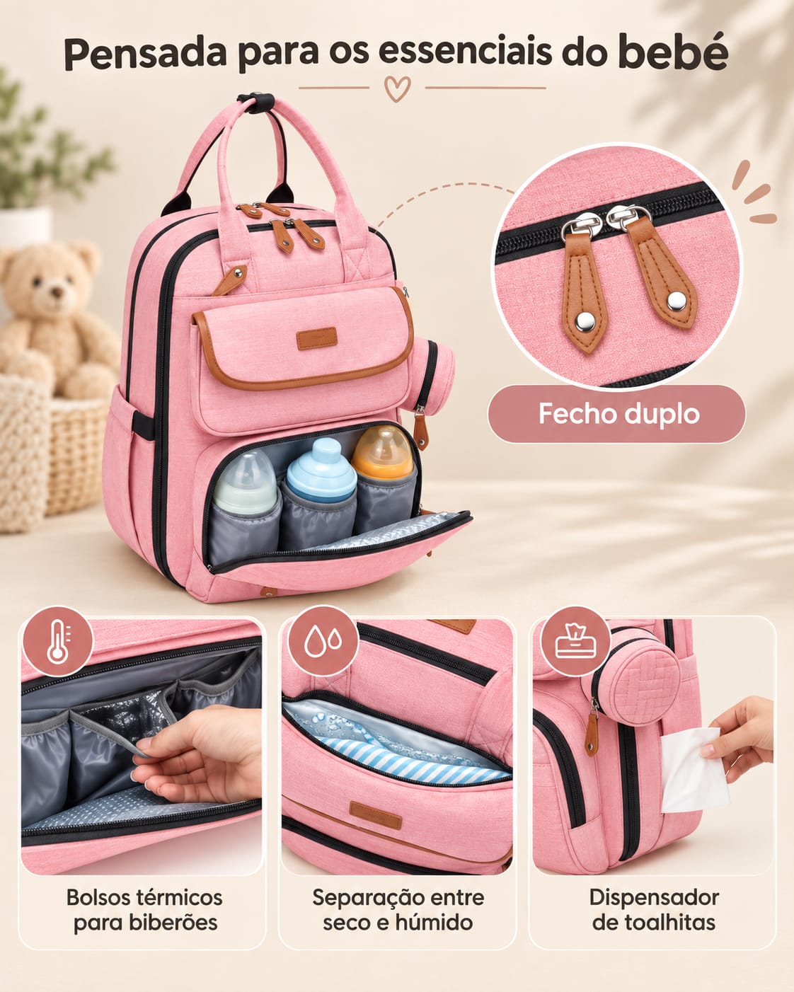 Mochila de Maternidade Rosa